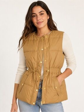 J. Crew Tan Puffer Vest with cinched waist. PrimaLoft collection. Women’s small